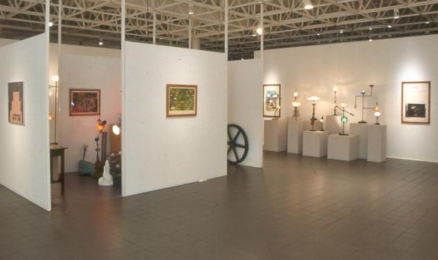 Finders Keepers Exhibition installation shot showing the artists, Prints, multi media pieces and lamps