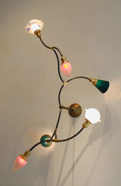 Wall work of Found objects , mixed media and hand blown glass shown in Harry Anderson 2001 exhibit at the Snyderman Gallery in Philadelphia PA