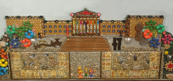 A representation of the Philadelphia Museum of Art in found objects